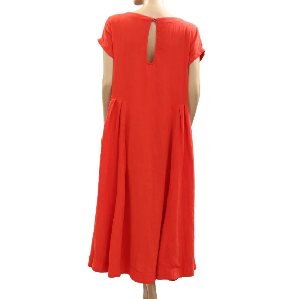 Free People Free-Est Blaine Midi Dress Cap Sleeve Fiery Red Scoop Neck S 287485